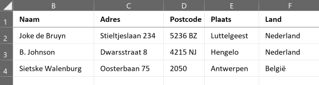 Excel-adressenlijst